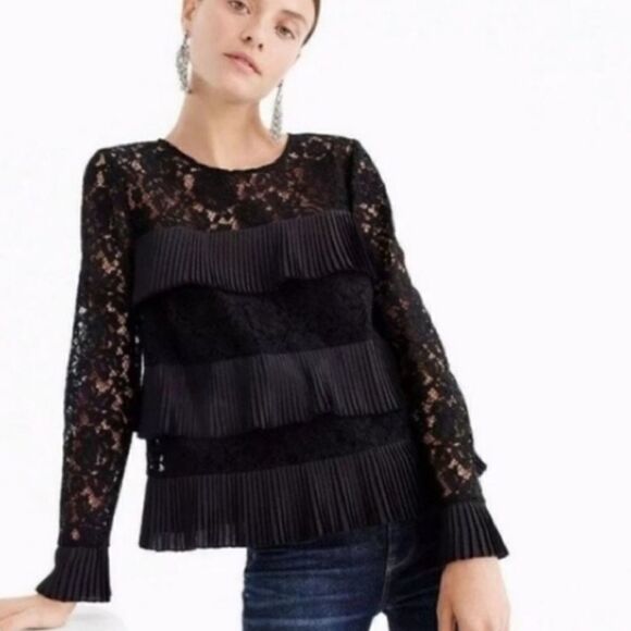 J Crew Long Sleeve Lace Ruffled Blouse Size 00 - Picture 1 of 8